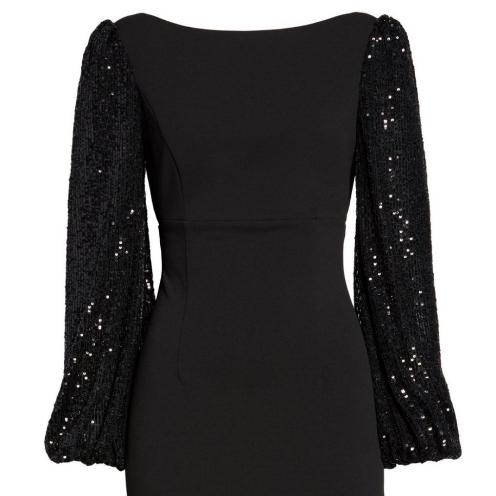 Eliza J Black Sequin Blousen Sleeve Cocktail Dress US size 2 - Picture 8 of 13